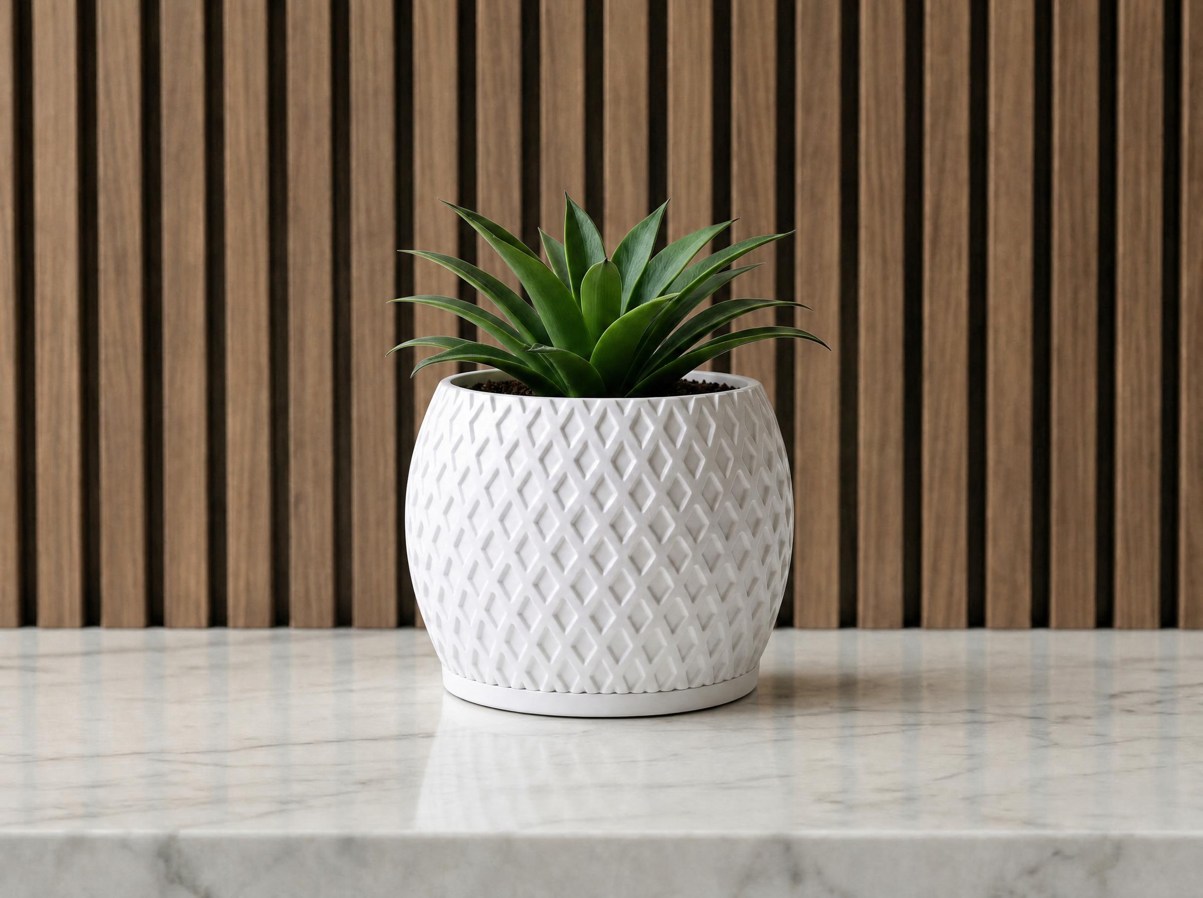 Modern Indoor Planter Pot with Drainage, Diamond Textured White Plant Pot, Geometric Home Decor Gift